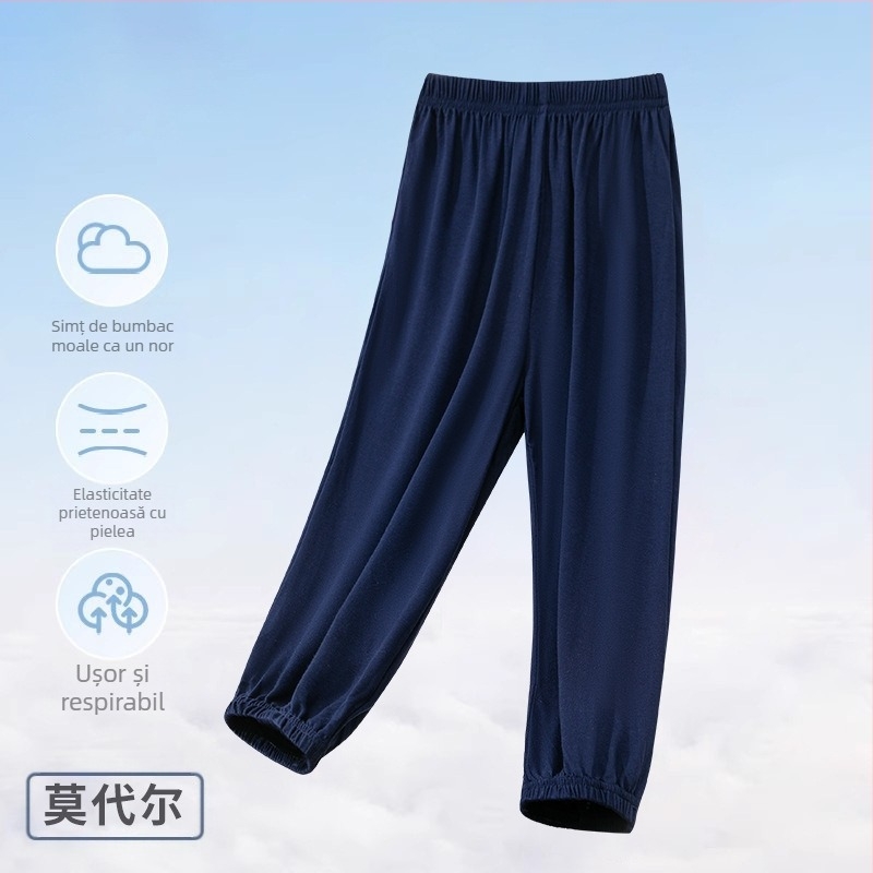 Pantaloni de pijama pentru copii, de vară, anti-țânțari, ușori, pentru fete, de primăvară și de vară, pentru băieți, de culoare solidă, din modal