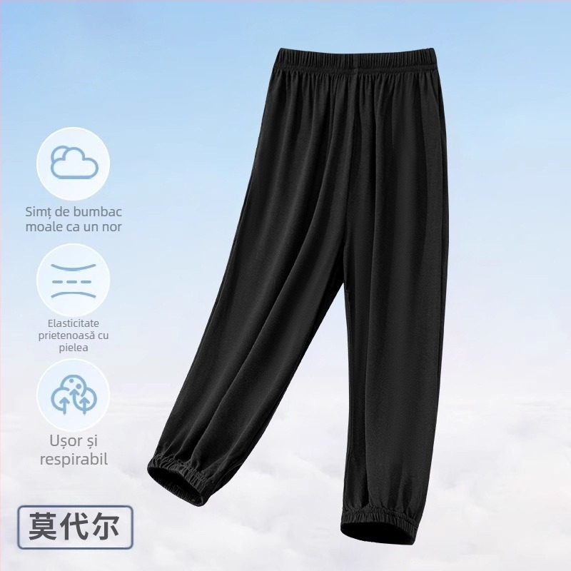 Pantaloni de pijama pentru copii, de vară, anti-țânțari, ușori, pentru fete, de primăvară și de vară, pentru băieți, de culoare solidă, din modal