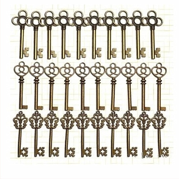 Pandantiv retro din fabrică, 3 câte 10 chei mixte, DIY, creativ, din aliaj de zinc, din bronz, en-gros
