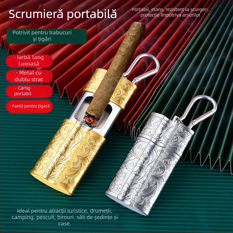 Scrumieră portabilă creativă transfrontalieră, cataramă metalică, scrumieră auto portabilă în aer liber, depozitare scrumieră pentru trabucuri în aer liber