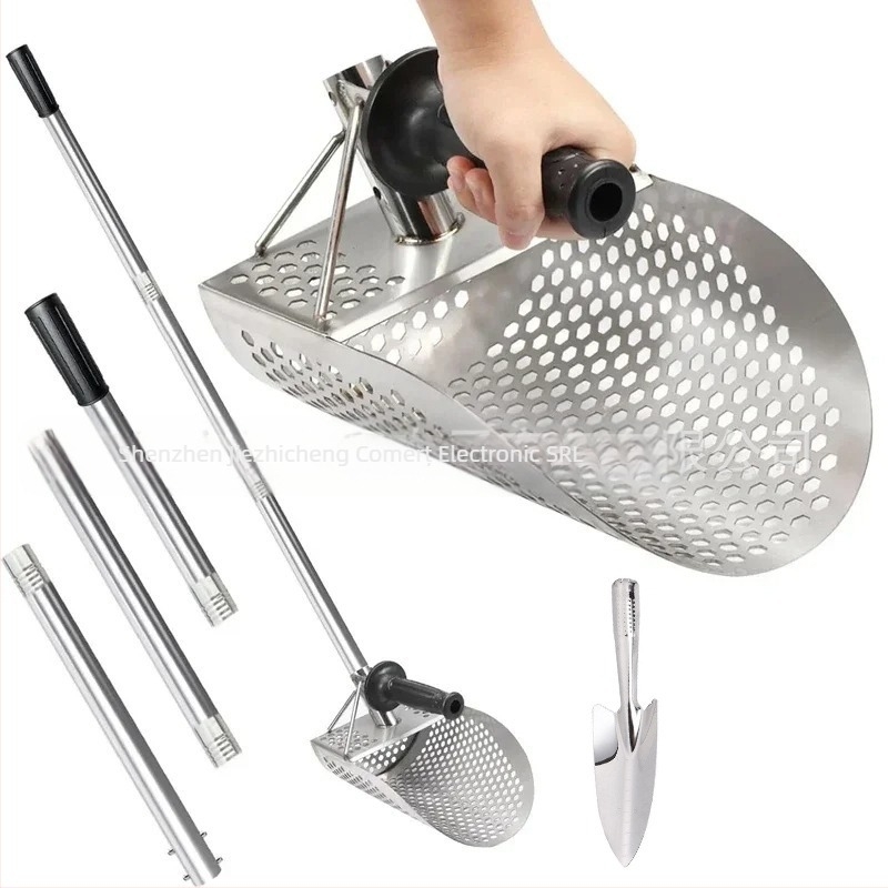 Detector de metale cu nisip pentru plajă, lingură de nisip, detectarea comorilor din oțel inoxidabil 304 cu mâner, instrument de prospectare aur, lingură de detectare aur