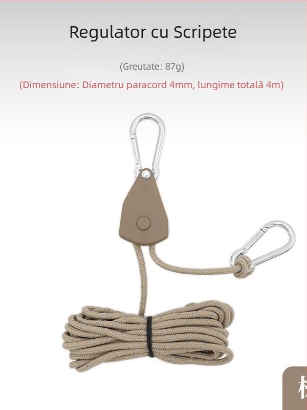 Regulator de scripete în aer liber, suport pentru cort, scripete metalic de ridicare, frânghie reflectorizantă pentru vânt, baldachin îndrăzneț, frânghie pentru umbrelă de 4 mm
