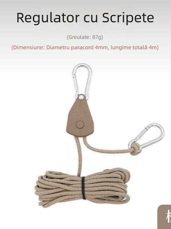 Regulator de scripete în aer liber, suport pentru cort, scripete metalic de ridicare, frânghie reflectorizantă pentru vânt, baldachin îndrăzneț, frânghie pentru umbrelă de 4 mm