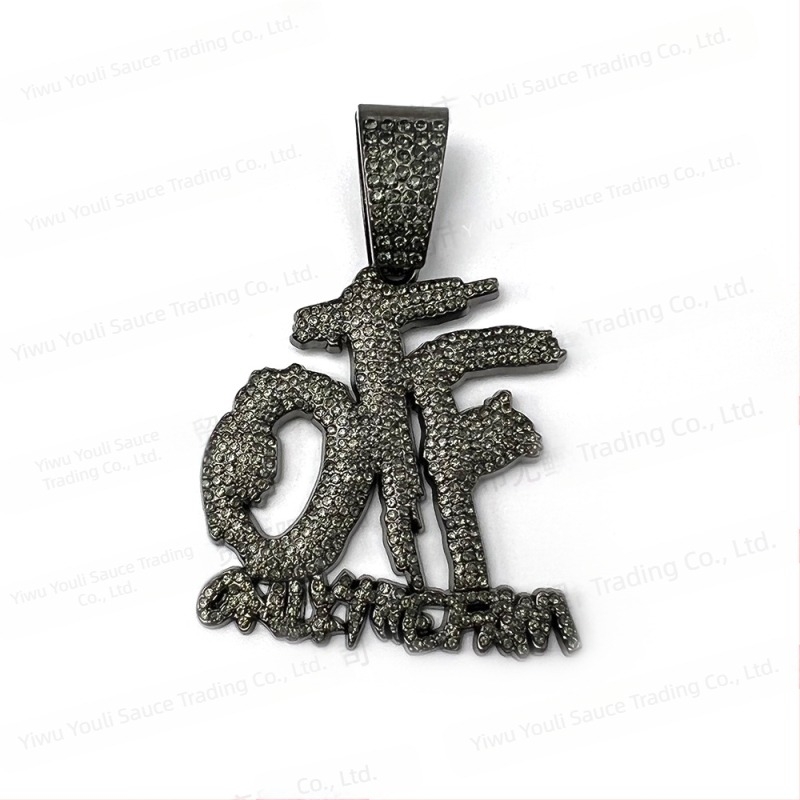 Colier cu lanț cubanez cu diamant complet, stil hip-hop european și american, fierbinte și exploziv transfrontalier, pandantiv din aur și negru, stil argintiu