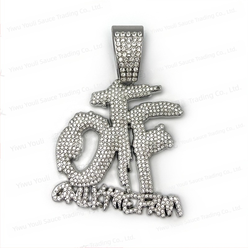 Colier cu lanț cubanez cu diamant complet, stil hip-hop european și american, fierbinte și exploziv transfrontalier, pandantiv din aur și negru, stil argintiu