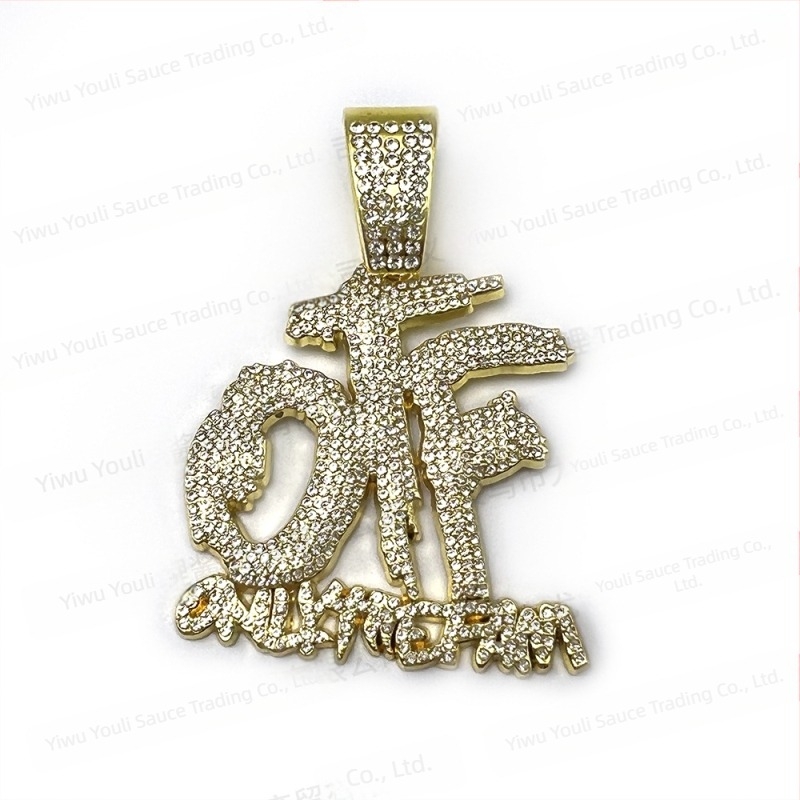 Colier cu lanț cubanez cu diamant complet, stil hip-hop european și american, fierbinte și exploziv transfrontalier, pandantiv din aur și negru, stil argintiu