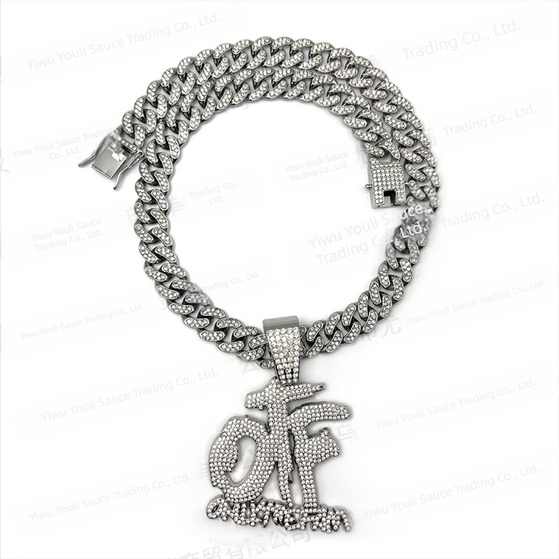 Colier cu lanț cubanez cu diamant complet, stil hip-hop european și american, fierbinte și exploziv transfrontalier, pandantiv din aur și negru, stil argintiu