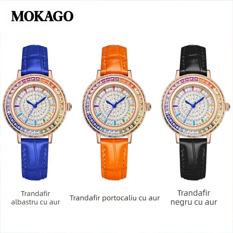 Moyigao ceas casual pentru femei, design de nișă, cadran înstelat cu diamante incrustate, elegant, curea de navetă, cu cuarț, ceas de damă