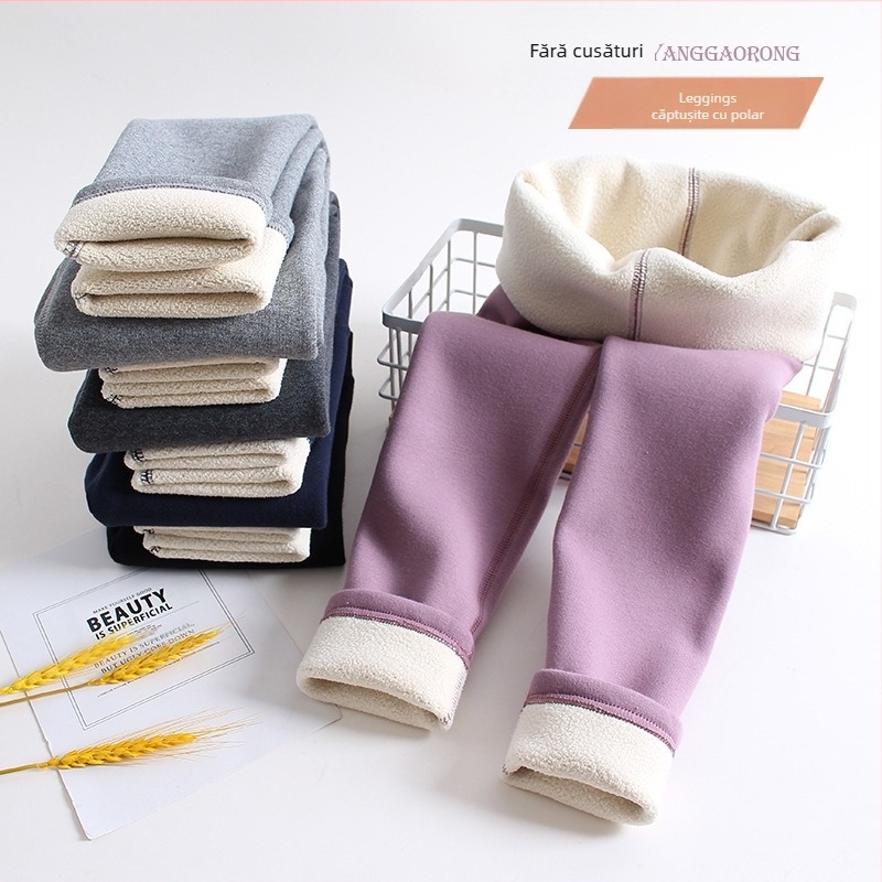 Colanți pentru fete, căptușiți cu fleece, pantaloni îngroșați pentru toamnă și iarnă, pantaloni strâmți pentru copii, pantaloni de iarnă fără oase, culoare solidă, pentru îmbrăcăminte exterioară