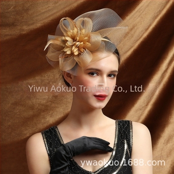 Coafură din pene din plasă pentru petreceri europene și americane, pentru mireasă și nuntă, accesorii vintage pentru păr, agrafe, cu bandă de păr, coafură cu flori cu dublă utilizare