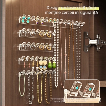 Oglindă dulap ușă spate agățat lanț depozitare raft mână lanț cercei legat rând cârlige anti-încurcare montat pe perete fără găurire suport pentru bijuterii