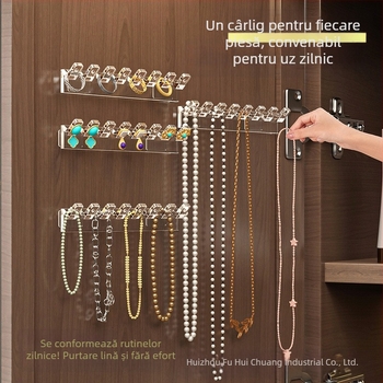 Oglindă dulap ușă spate agățat lanț depozitare raft mână lanț cercei legat rând cârlige anti-încurcare montat pe perete fără găurire suport pentru bijuterii