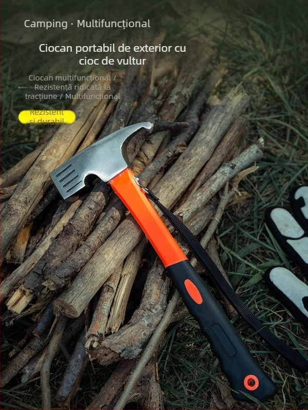 Ciocan multifuncțional pentru cort, baldachin, ciocan de camping în aer liber, cu gheare, ciocan de cauciuc