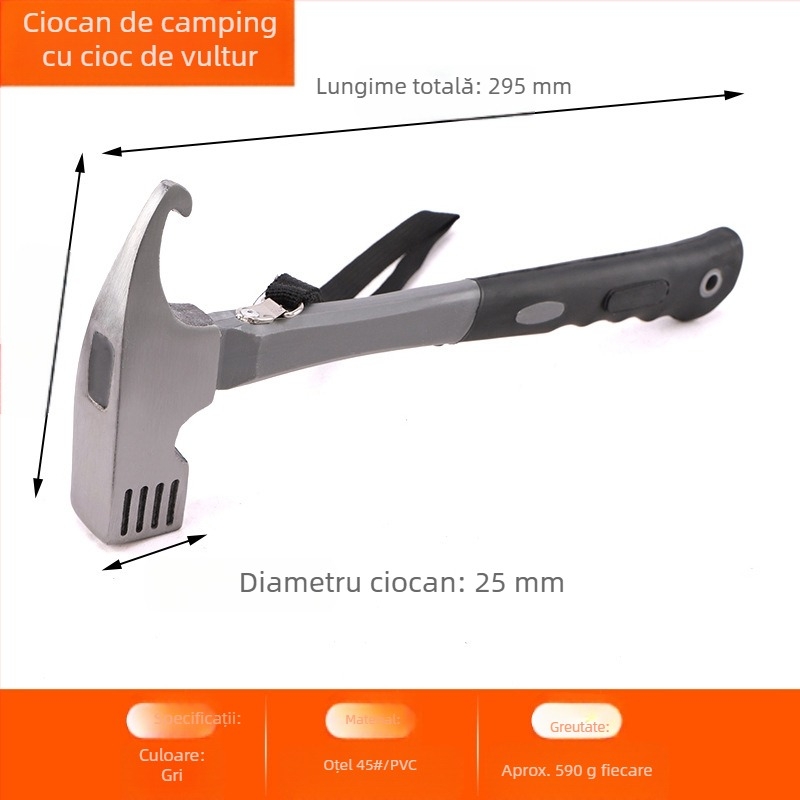 Ciocan multifuncțional pentru cort, baldachin, ciocan de camping în aer liber, cu gheare, ciocan de cauciuc