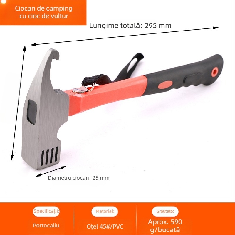 Ciocan multifuncțional pentru cort, baldachin, ciocan de camping în aer liber, cu gheare, ciocan de cauciuc