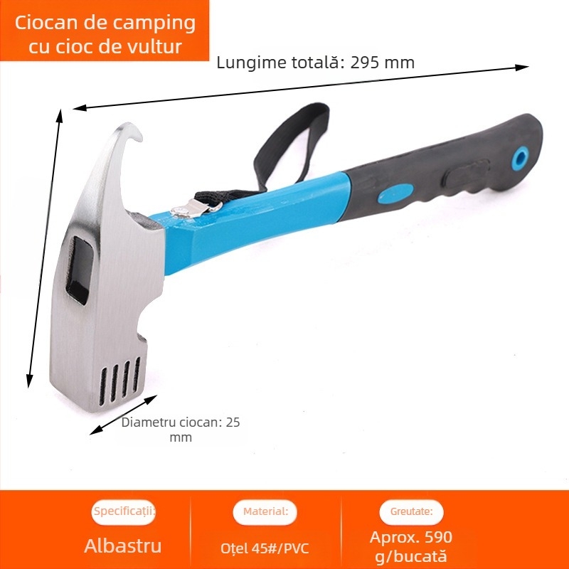 Ciocan multifuncțional pentru cort, baldachin, ciocan de camping în aer liber, cu gheare, ciocan de cauciuc