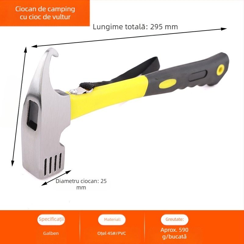 Ciocan multifuncțional pentru cort, baldachin, ciocan de camping în aer liber, cu gheare, ciocan de cauciuc