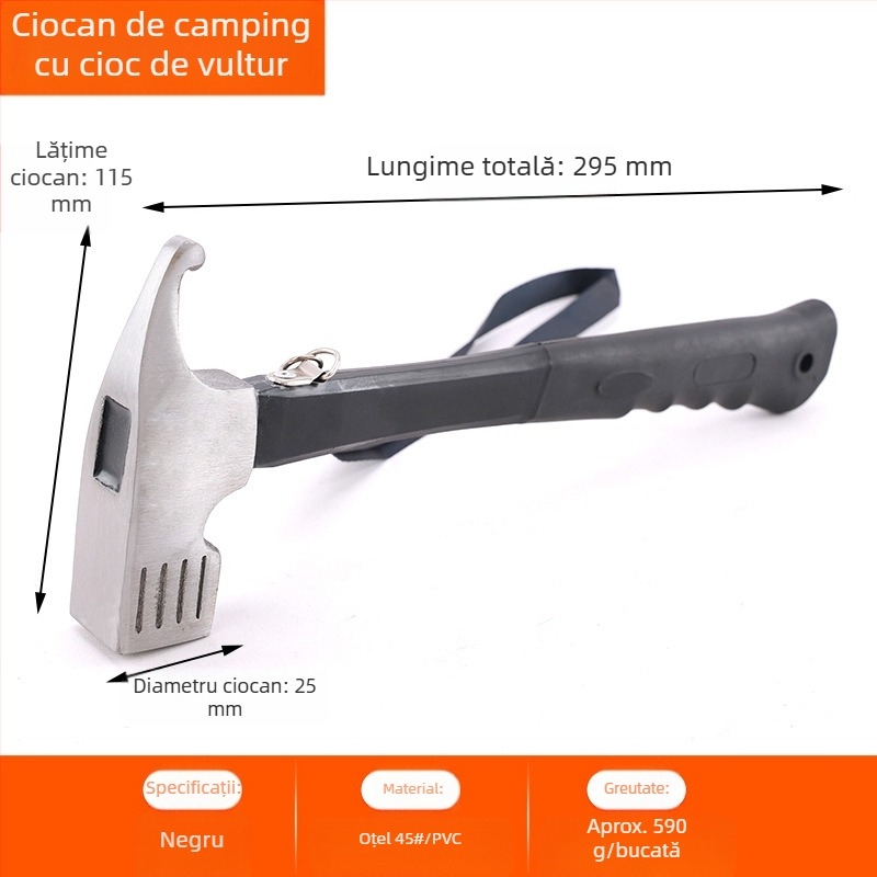Ciocan multifuncțional pentru cort, baldachin, ciocan de camping în aer liber, cu gheare, ciocan de cauciuc
