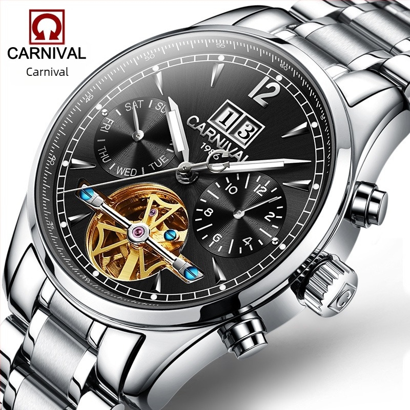 Ceas mecanic automat pentru bărbați Carnival, impermeabil, de afaceri, multifuncțional, o generație de 8730