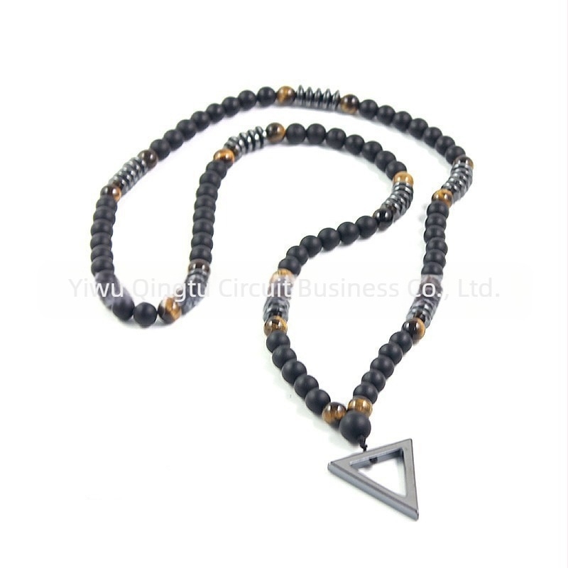 Produse noi transfrontaliere fierbinți cruce triunghi pandantiv bijuterii simple galben ochi de tigru imitație mat colier bărbătesc