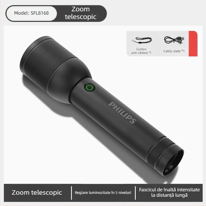 Lanternă laser tactică Philips, cu încărcare puternică, super luminoasă, portabilă, pentru exterior, cu rază lungă de acțiune, multifuncțională și zoom, pentru uz casnic