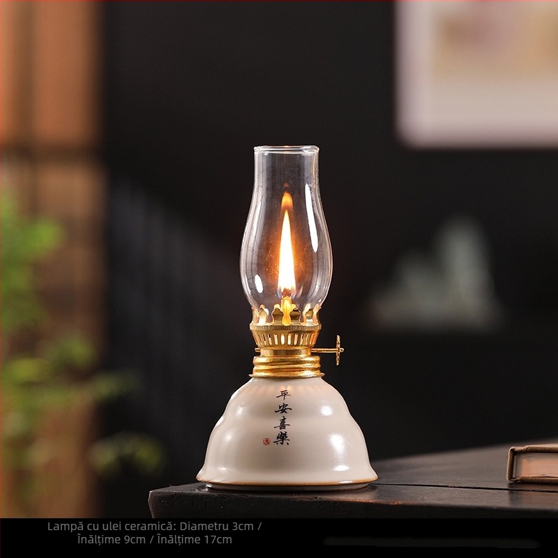 Lampă ceramică cu unt, cu model de lotus albastru și alb, lampă vintage cu kerosen, ornamente pentru ceremonia ceaiului, lampă de atmosferă pentru camera de ceai, Dropshipping transfrontalier