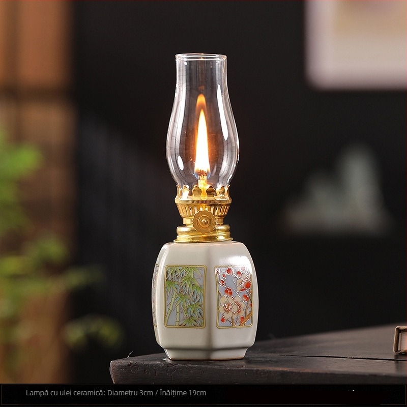 Lampă ceramică cu unt, cu model de lotus albastru și alb, lampă vintage cu kerosen, ornamente pentru ceremonia ceaiului, lampă de atmosferă pentru camera de ceai, Dropshipping transfrontalier
