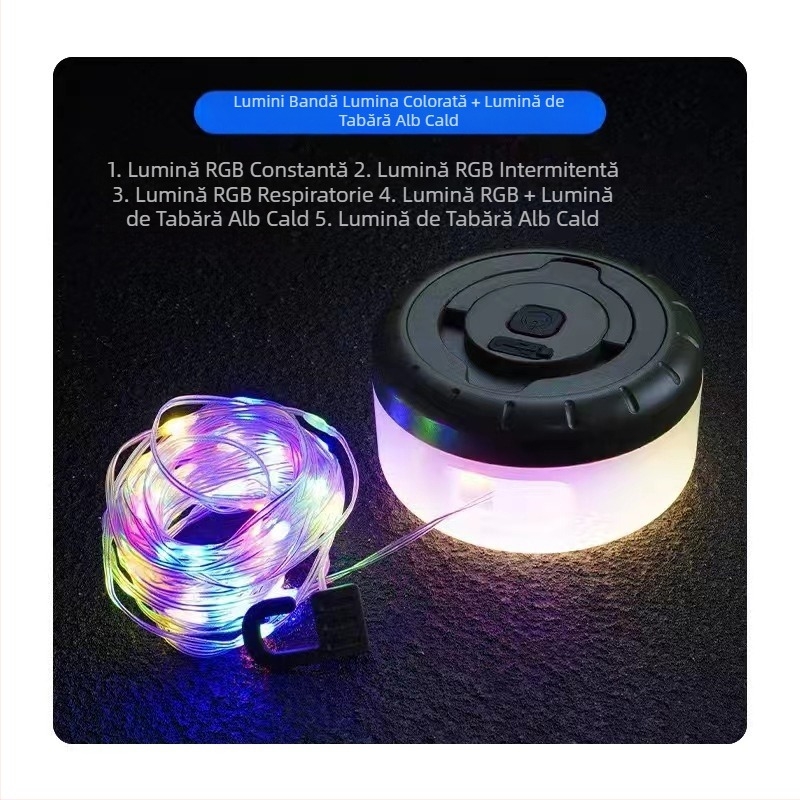 Ruletă de lumină în aer liber 4 în 1 Camping Light String reîncărcabilă cort Light String impermeabil portabil LED Camping în aer liber