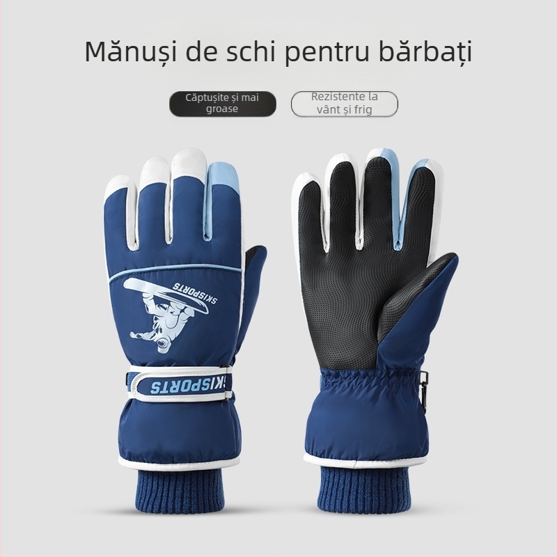 Mănuși de schi de iarnă pentru bărbați, rezistente la vânt, impermeabile, antiderapante, cu ecran tactil, căptușite cu fleece, calde, pentru alpinism și echitație, mănuși calde de iarnă