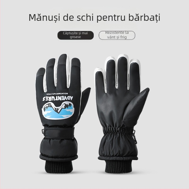 Mănuși de schi de iarnă pentru bărbați, rezistente la vânt, impermeabile, antiderapante, cu ecran tactil, căptușite cu fleece, calde, pentru alpinism și echitație, mănuși calde de iarnă
