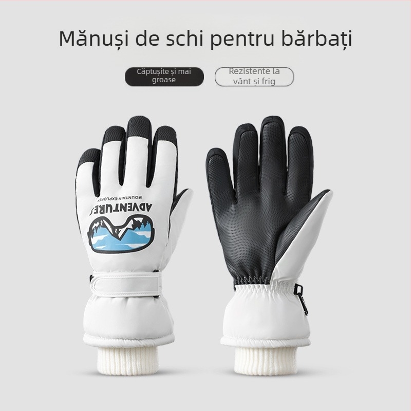 Mănuși de schi de iarnă pentru bărbați, rezistente la vânt, impermeabile, antiderapante, cu ecran tactil, căptușite cu fleece, calde, pentru alpinism și echitație, mănuși calde de iarnă