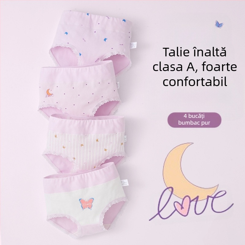 Lenjerie intimă pentru copii, triunghi, talie înaltă, bumbac, clasa A, bumbac, pantaloni scurți pentru fete de 6-12 ani, fără clipsuri, en-gros