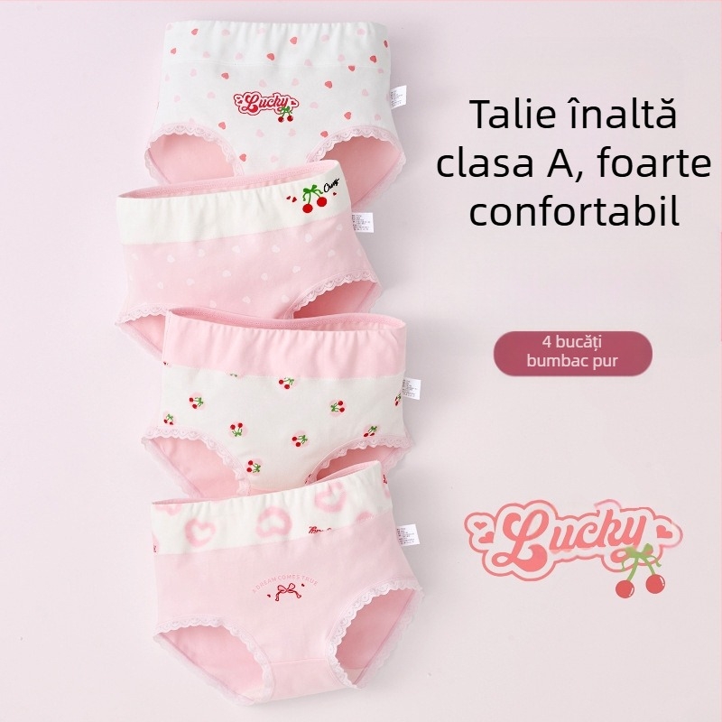 Lenjerie intimă pentru copii, triunghi, talie înaltă, bumbac, clasa A, bumbac, pantaloni scurți pentru fete de 6-12 ani, fără clipsuri, en-gros