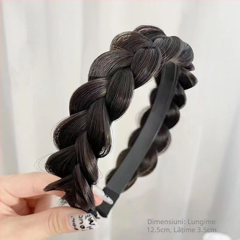 Perucă cu bandă de susținere elegantă, pufoasă, dintr-o singură bucată, invizibilă, supranaturală, antiderapantă, răsucire antiderapantă, împletitură din os de pește, bandă de susținere lărgită