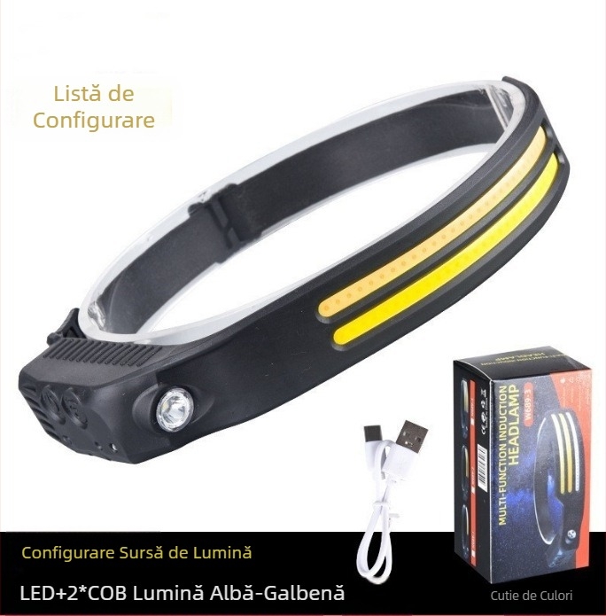 Faruri COB cu inducție transfrontalieră noi, lumini de ciclism pentru exterior, lumini de rulare nocturnă cu încărcare USB, faruri puternice din silicon