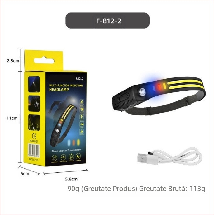 Faruri COB cu inducție transfrontalieră noi, lumini de ciclism pentru exterior, lumini de rulare nocturnă cu încărcare USB, faruri puternice din silicon