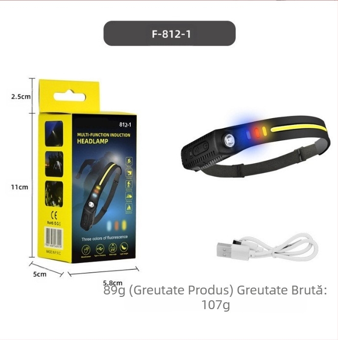 Faruri COB cu inducție transfrontalieră noi, lumini de ciclism pentru exterior, lumini de rulare nocturnă cu încărcare USB, faruri puternice din silicon