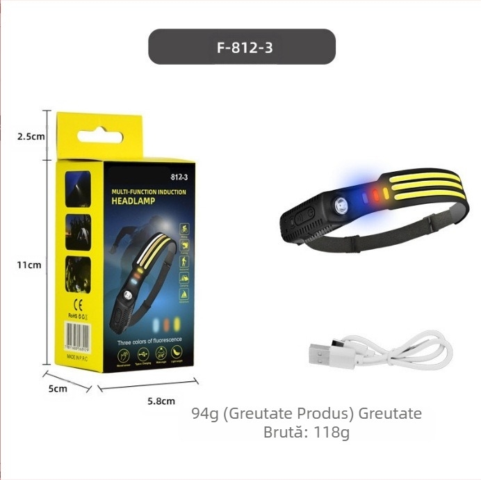 Faruri COB cu inducție transfrontalieră noi, lumini de ciclism pentru exterior, lumini de rulare nocturnă cu încărcare USB, faruri puternice din silicon