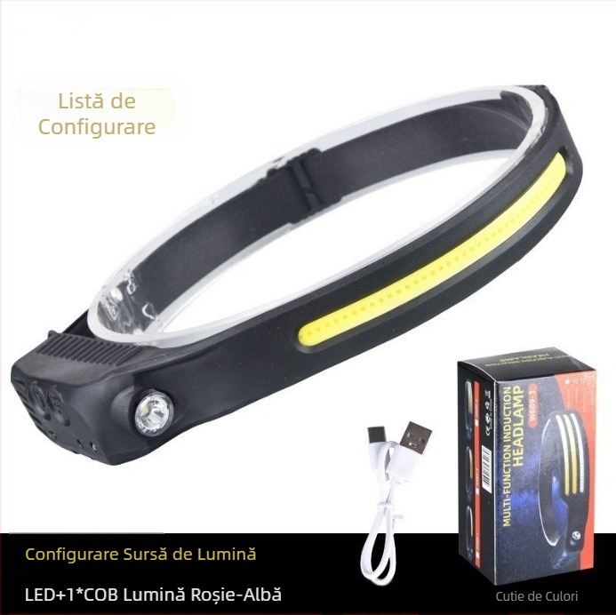 Faruri COB cu inducție transfrontalieră noi, lumini de ciclism pentru exterior, lumini de rulare nocturnă cu încărcare USB, faruri puternice din silicon