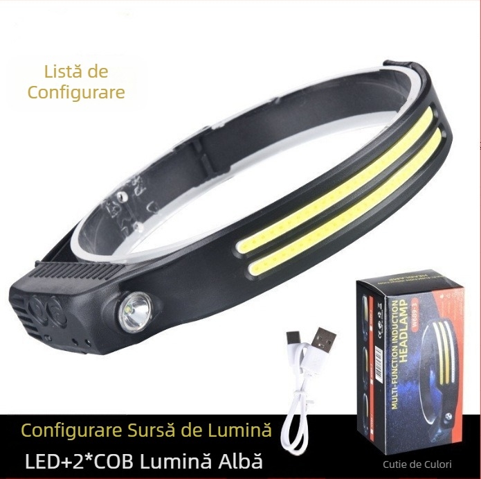 Faruri COB cu inducție transfrontalieră noi, lumini de ciclism pentru exterior, lumini de rulare nocturnă cu încărcare USB, faruri puternice din silicon