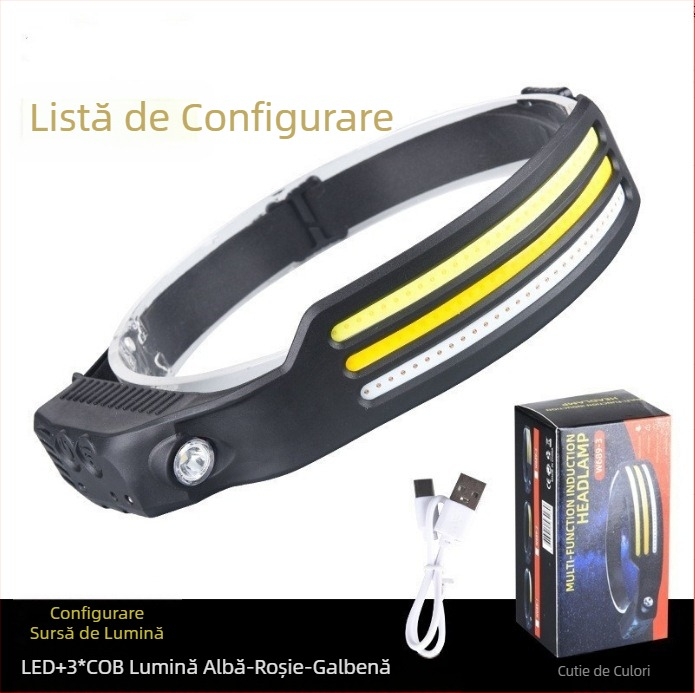 Faruri COB cu inducție transfrontalieră noi, lumini de ciclism pentru exterior, lumini de rulare nocturnă cu încărcare USB, faruri puternice din silicon