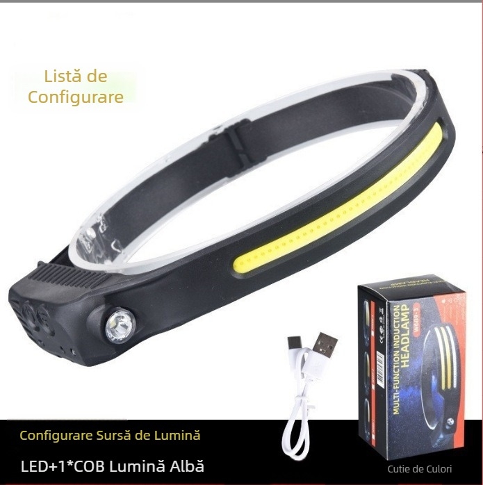 Faruri COB cu inducție transfrontalieră noi, lumini de ciclism pentru exterior, lumini de rulare nocturnă cu încărcare USB, faruri puternice din silicon