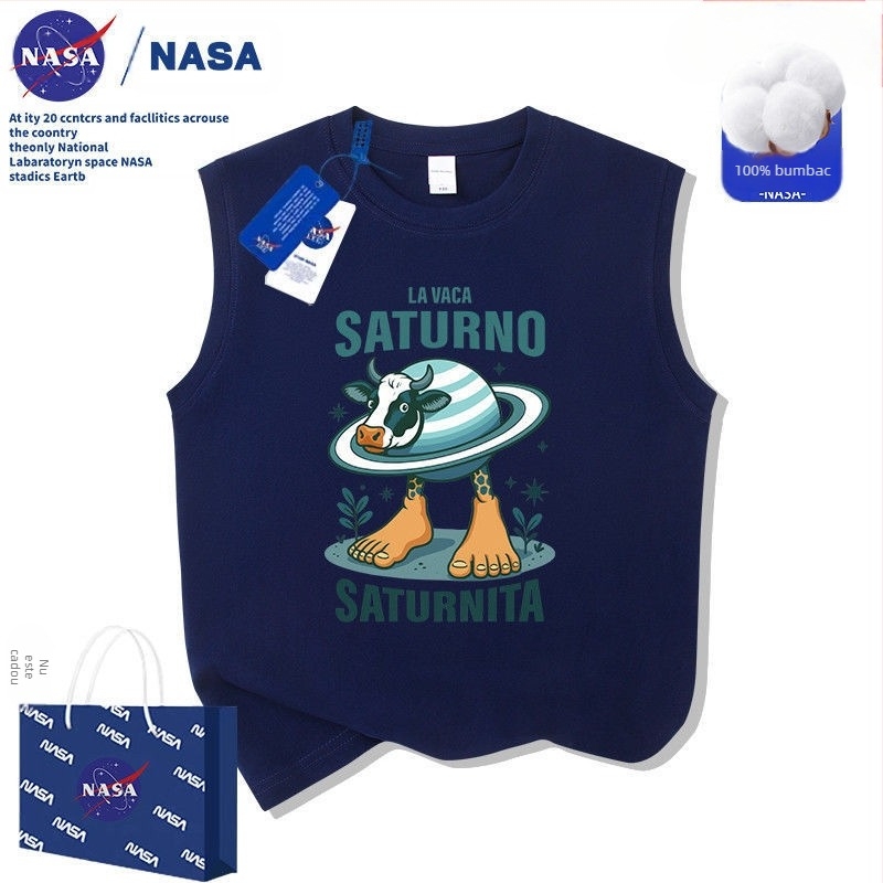 Tricou pentru copii NASA Abstract Saturn Ox Mountain Sea Classic din bumbac pur, vestă, vară 2025, îmbrăcăminte pentru copii de mărime medie și mare