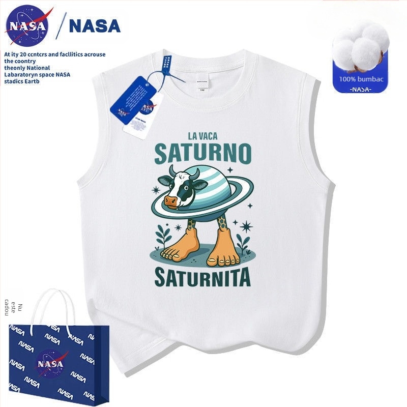 Tricou pentru copii NASA Abstract Saturn Ox Mountain Sea Classic din bumbac pur, vestă, vară 2025, îmbrăcăminte pentru copii de mărime medie și mare