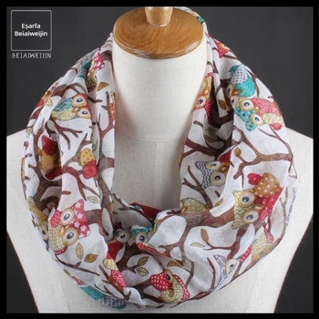 Noua modă europeană și americană pentru comerț exterior, cu model imprimat cu bufniță și ramură Joker, guler de eșarfă din fire Bali, în stoc en-gros