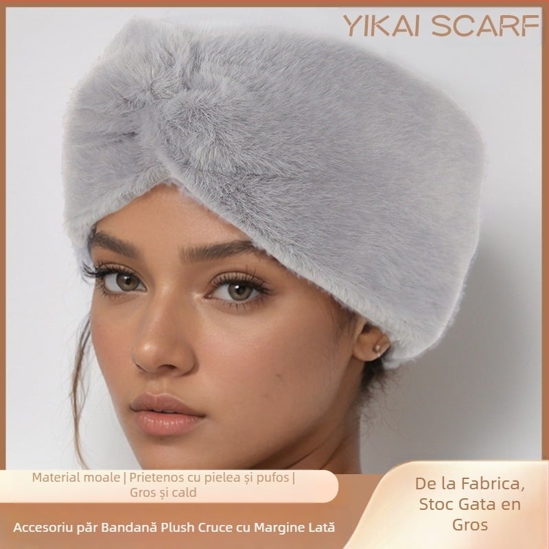 Preț 10 USD 3D pluș cruce păr bandă de păr tricotată ureche protectori pălării toamna și iarna accesorii de păr laterale calde lână bandă de păr