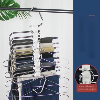 Raft de depozitare magic pentru pantaloni din oțel inoxidabil, multifuncțional, pliabil, cu umeraș, pentru uz casnic, pentru garderobă, pantaloni, clip, raft multistrat