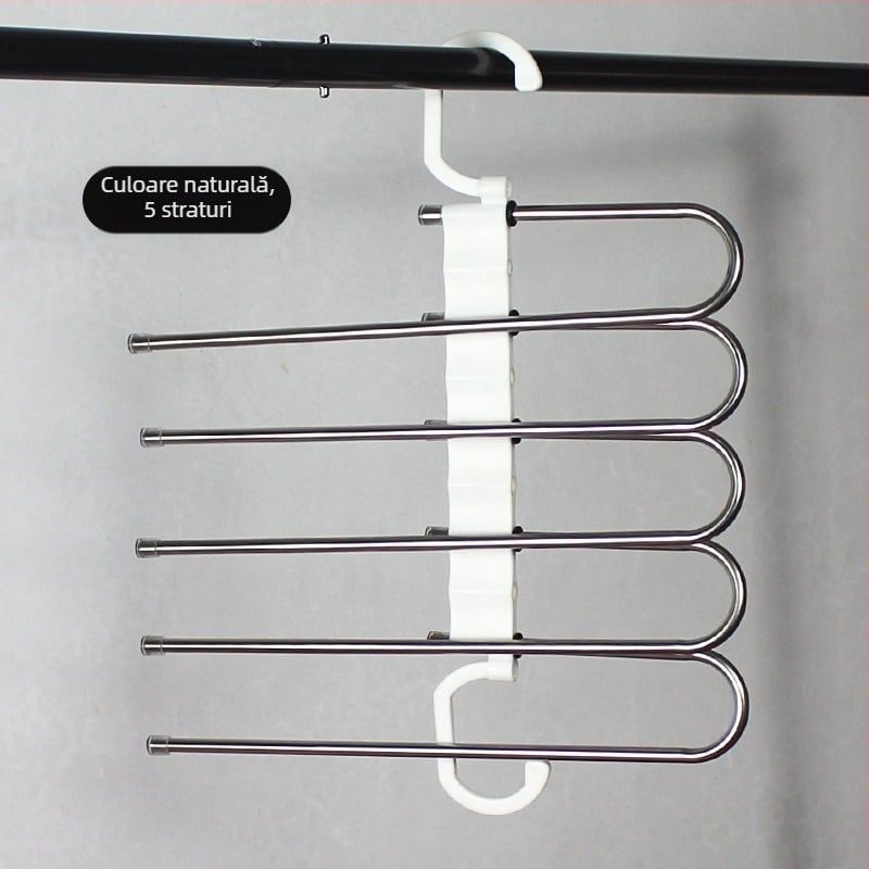 Raft de depozitare magic pentru pantaloni din oțel inoxidabil, multifuncțional, pliabil, cu umeraș, pentru uz casnic, pentru garderobă, pantaloni, clip, raft multistrat