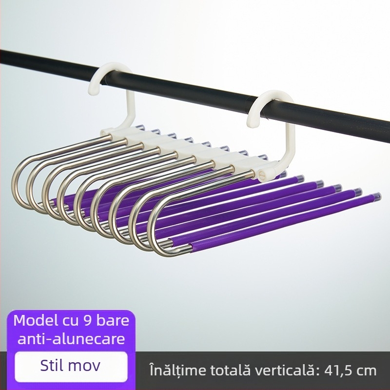 Raft de depozitare magic pentru pantaloni din oțel inoxidabil, multifuncțional, pliabil, cu umeraș, pentru uz casnic, pentru garderobă, pantaloni, clip, raft multistrat