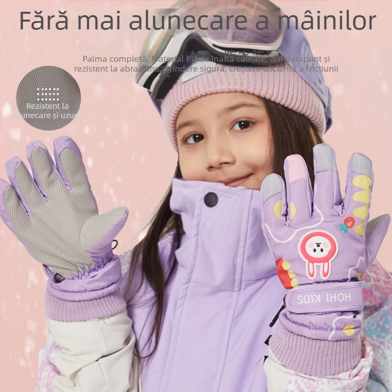 Mănuși de schi pentru copii, gata făcute de producător, cu imprimeu de iepuraș, pentru fete și băieți, impermeabile și rezistente la frig, plus catifea, bumbac îngroșat, pentru tehnologie termică